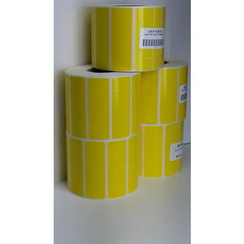 LBLR-7525Y-01, Thermal Transfer, Paper, Yellow, 2000/Roll, Perm